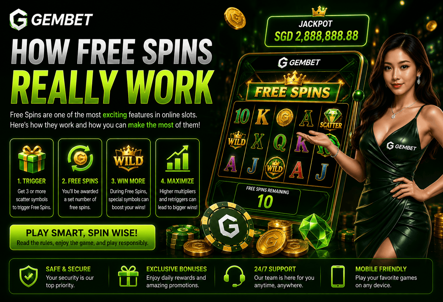 Free spins guide explaining scatter symbols, bonus rounds and online slot game features