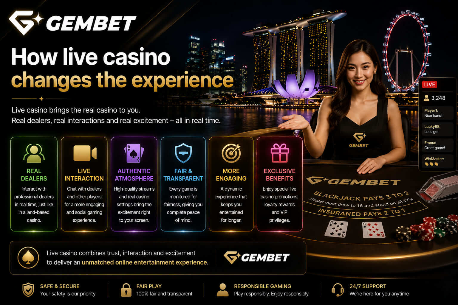 Live casino table with real dealer and online players