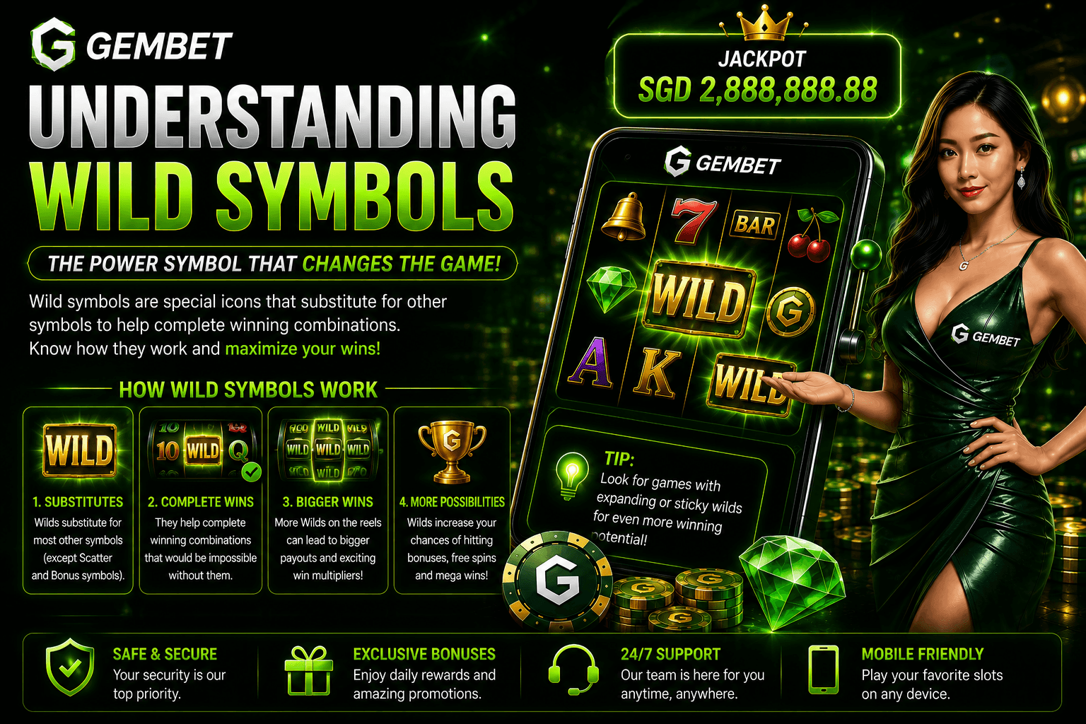 Wild symbols in online slot games explaining expanding wilds, sticky wilds and common slot features